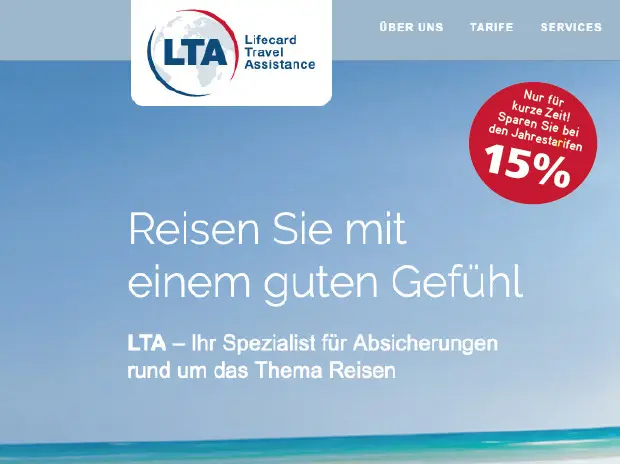 LTA Reiseversicherung Sommeraktion 15 % Rabatt